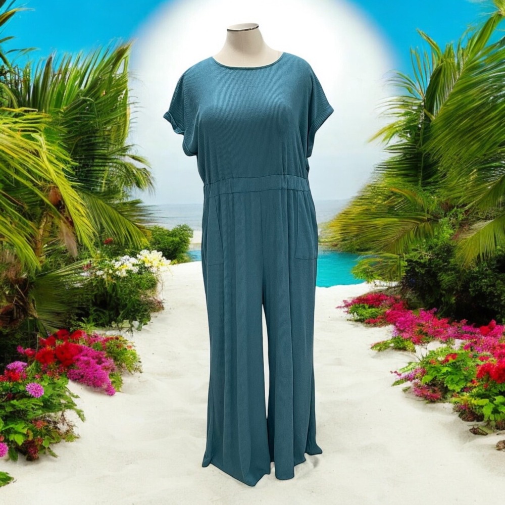 Wonderly‎ Wide-Leg Jumpsuit -2X Short Sleeve Casual Comfy Chic Travel Versatile